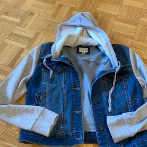 Wax denim styled with hoodie jacket